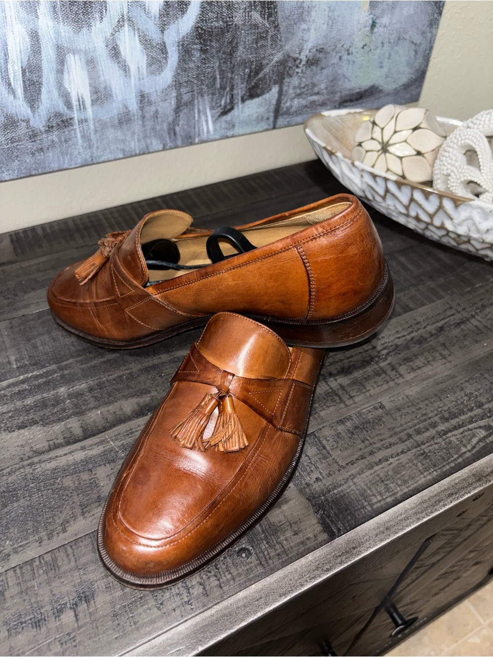 Johnston & Murphy brown leather tassel loafers MENS SZ 10M - Picture 8 of 12